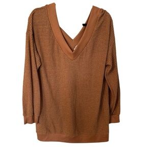Adreamly Women’s Long Sleeve Deep V-Neck Waffle Knit Burnt Orange Top Sz XL GUC